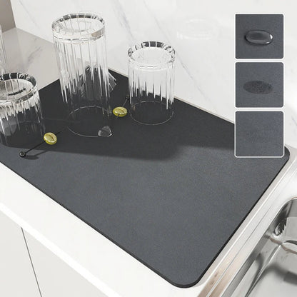 Absorbent Diatom Mud Dish Drying Mat – Non-Slip Quick-Dry Kitchen & Bathroom Drain Pad