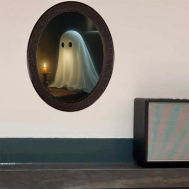 Halloween Oval Ghost & Candle Wall Decoration – Mysterious Gothic Plastic Wall Plaque for Home, Door & Halloween Party Decor