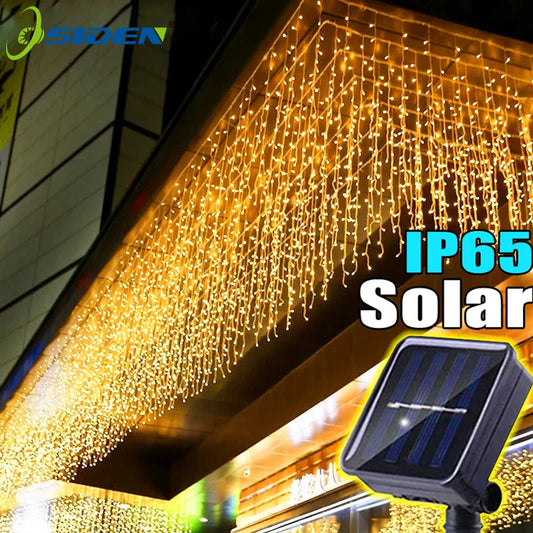Solar Curtain Icicle Fairy String Lights 3.5M (11.5 ft) IP65 Waterproof Outdoor Wedding & Christmas Garden Decor