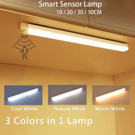Motion Sensor USB Rechargeable LED Strip Light — 10/20/30/50 cm (3.9/7.9/11.8/19.7 in) for Cabinet Wardrobe Bedside Staircase