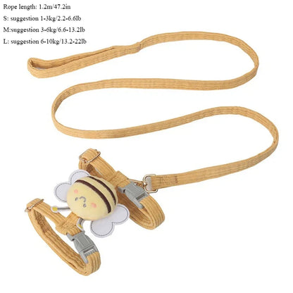 Portable Dog Chest & Back Harness with Leash – Bee Pattern, Small/Medium Pet Walking Harness