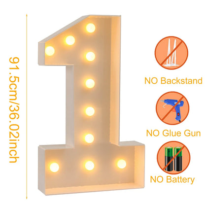 91.5cm Giant Led Light Birthday Number Figure 1st Birthday Anniversary Wedding Baby Shower Decor 30 40 50 Birthday Number Frame