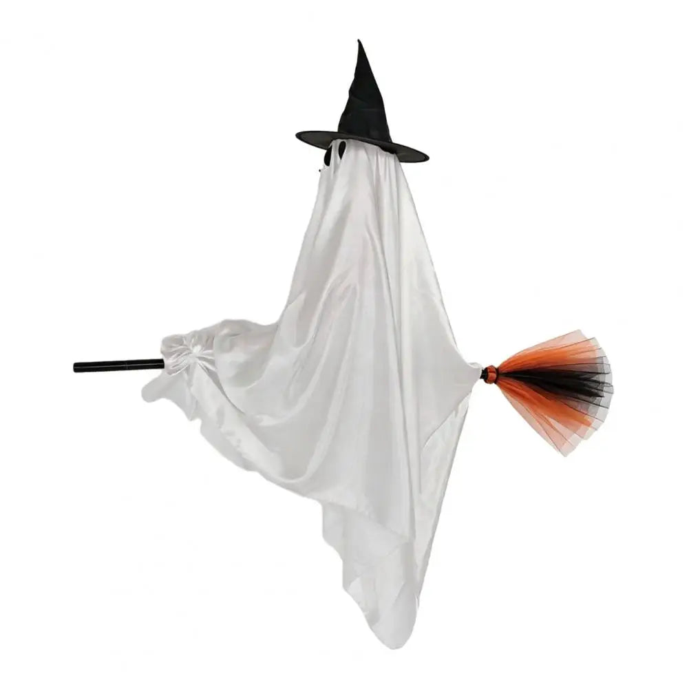 Hanging Ghost with Broom Halloween Decoration, Light Options