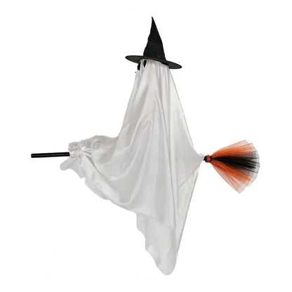 Hanging Ghost with Broom Halloween Decoration, Light Options