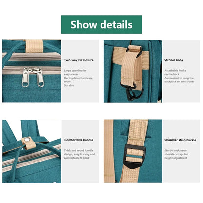 Foldable Diaper Bag with Portable Folding Crib Bed Lightweight Large-Capacity Baby Backpack