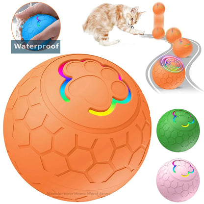 Interactive USB Rechargeable Dog & Cat Toy Ball, Automatic Bouncing Rolling LED Light, IP65 Waterproof