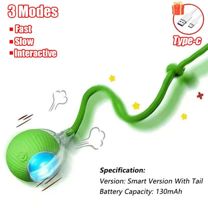 Rechargeable Interactive Cat Ball with Tail 1-3 Pack Automatic Rolling Pet Toy Imitates Mouse