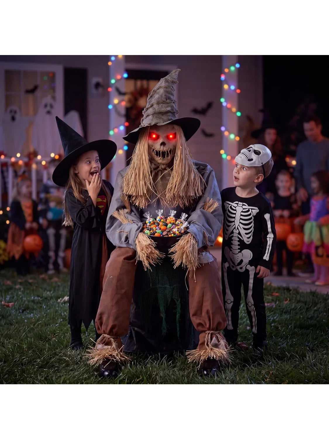 Joyfy 49-Inch Sound-Activated Animatronic Sitting Scarecrow with LED Eyes