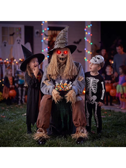 Joyfy 49-Inch Sound-Activated Animatronic Sitting Scarecrow with LED Eyes