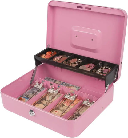 Small Lockable Cash Box with Key – Coin Tray for Coins & Notes