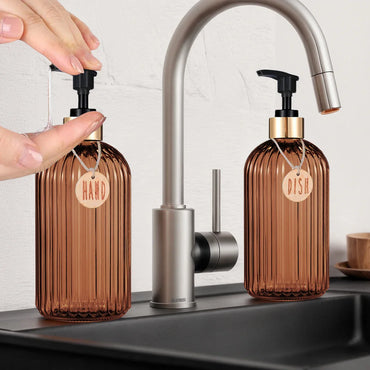 Amber Refillable Dish & Hand Soap Dispenser 500ml (16.9oz) Pump Bottle for Kitchen and Bathroom