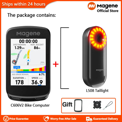 Magene C606 V2 GPS Bike Computer - 2.8" Color Touchscreen, Turn-by-Turn Navigation, ClimbPro, IPX7, Wi-Fi/BT/ANT+, 8GB, USB-C, 107g - Solo or Bundle with L508/S3X2