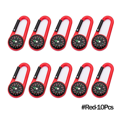 Mini Compass Carabiner Keychain — Camping & Hiking Backpack Buckle Survival Tool
