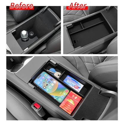 Center Console Storage Tray with Silicone Anti-Slip Pad, Armrest Cup Organizer, Black