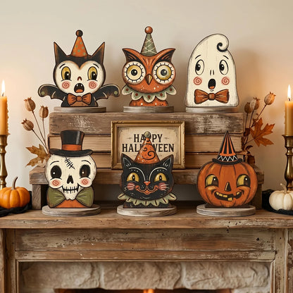 Wooden Halloween Witch Owl Shelf Decor - 1pc