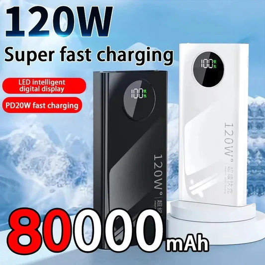120W 80000mAh Portable Power Bank - Super-Fast USB-C External Battery Pack for Smartphones