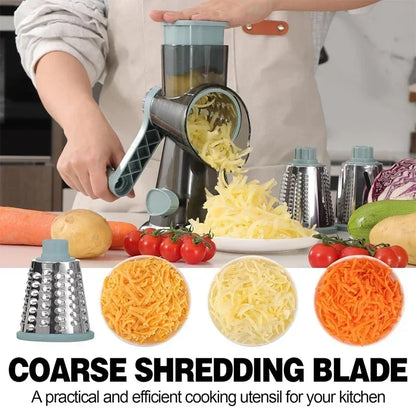 3-in-1 Rotary Cheese Grater Manual Vegetable Slicer & Nut Grinder – Multifunctional Kitchen Tool