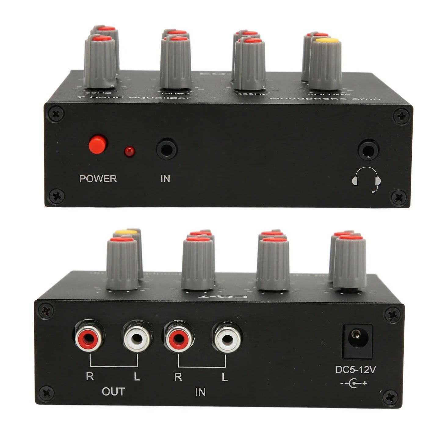 7 Band Sound Equalizer RCA Output Input 12dB High Bass Adjustment Dual Channel Digital Equalizer