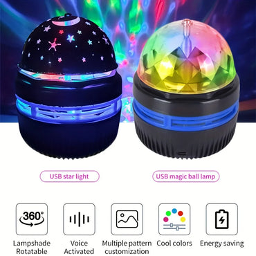 LED Starry Sky Projector Night Light - 360° Rotating USB 5V RGB Moon & Stars Lamp for Bedroom, Weddings & Christmas