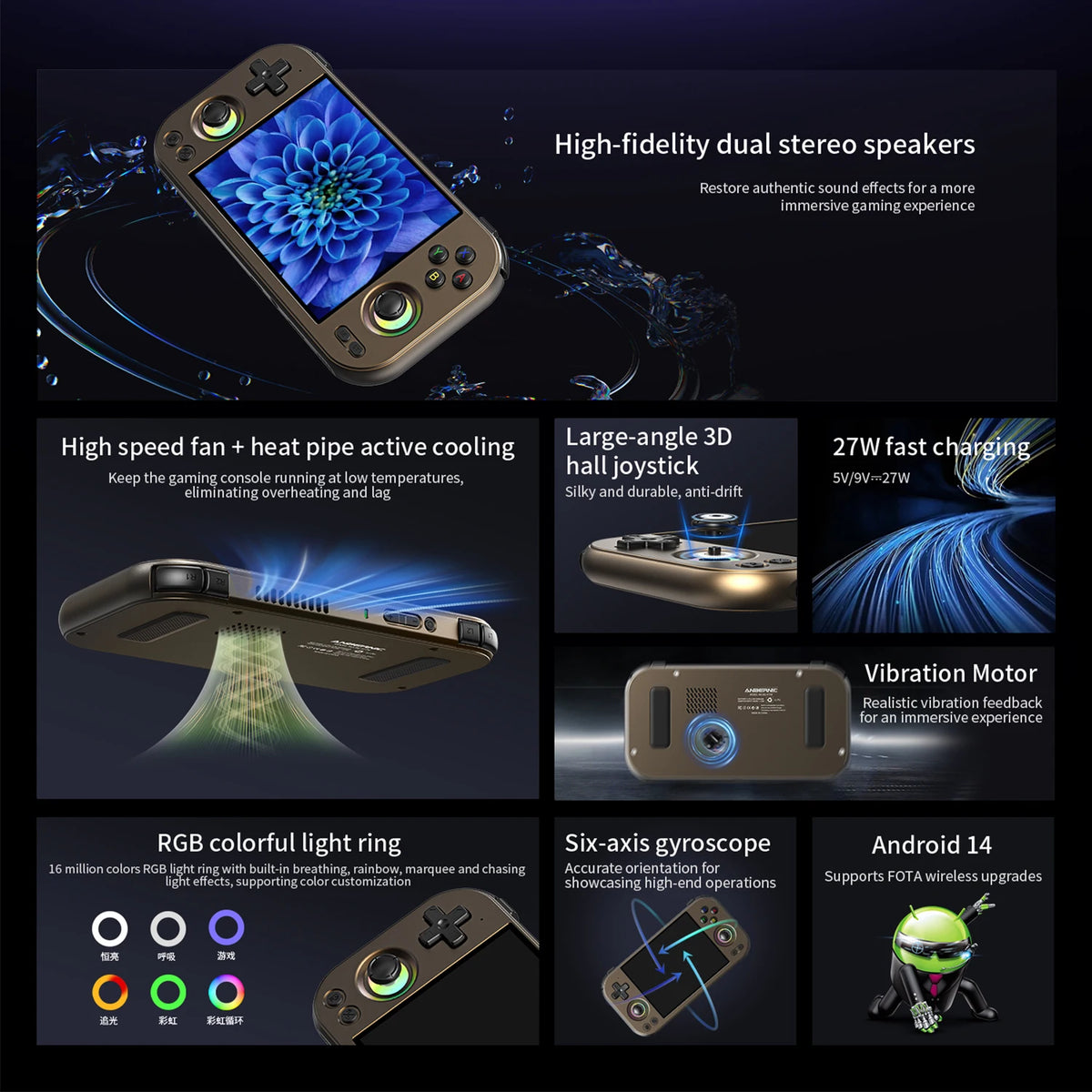 Anbernic RG 477M Handheld Gaming Console - Dimensity 8300, 4.7" 120Hz, Android 14, Hall Joysticks, 5300mAh, Wi-Fi 6E