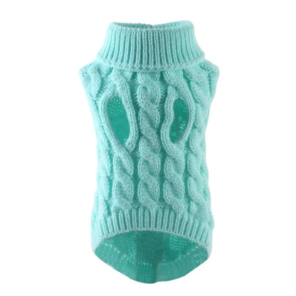 Small Dog Sweater Knit Pullover Warm Autumn Winter Cable Twist Solid Pet Coat