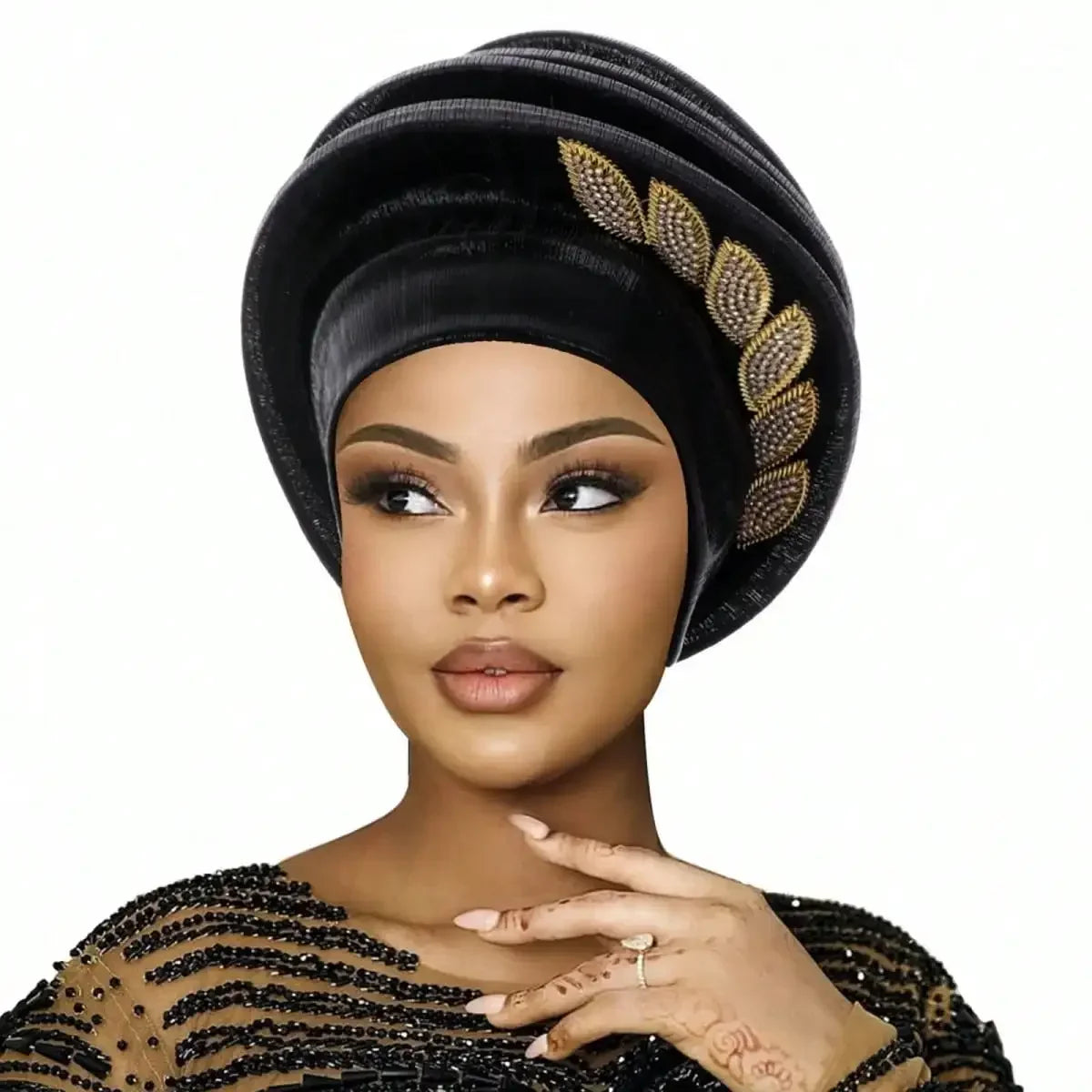 African Elegant Pleated Leaf Turban Hat - Chiffon Head Wrap, 5 Colors, All Seasons, Women & Unisex