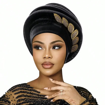 African Elegant Pleated Leaf Turban Hat - Chiffon Head Wrap, 5 Colors, All Seasons, Women & Unisex