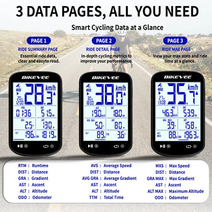 Bikevee BKV-520 GPS Bike Computer - 2.6" Sunlight-Readable LCD, 5-Satellite GPS, 28hr Battery, IPX7, Bluetooth 5.3