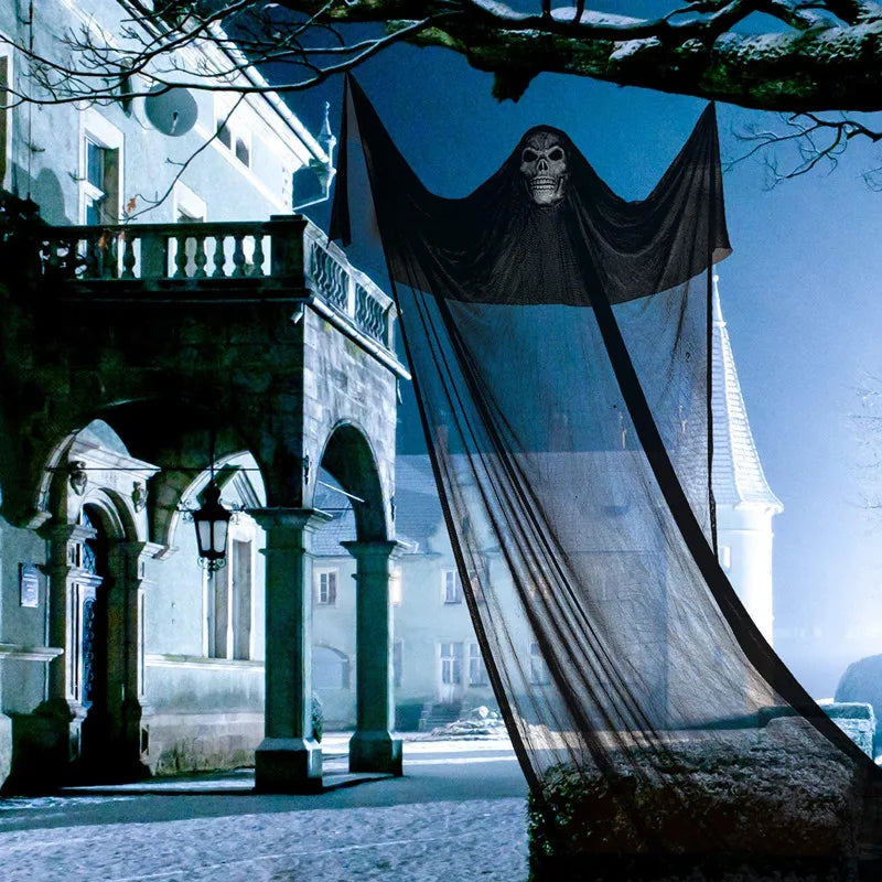 Halloween Hanging Skull Ghost Decoration – Scary Skeleton Ghost with Glowing Mask & Creepy Sound for Home, Yard, Bar & Haunted House Decor