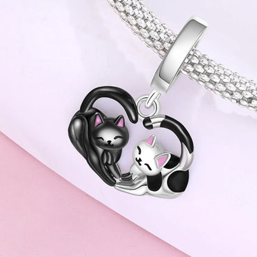 Hot Sale 925 Sterling Silver Dog Cat Cute Pet Animals Pendant Birthday Party Gift for Women Bangle Bracelet Necklace DIY Jewelry