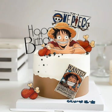 7-Piece Anime Pirate Cake Topper Set — Cute Cartoon Cake Flags for Kids Birthday, Baby Shower & Party Decorations