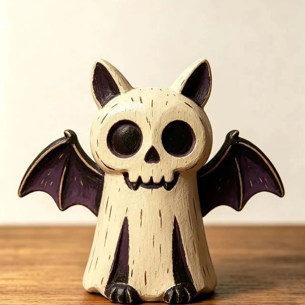 Halloween Hand-Painted Wooden Tabletop Figurines – Owl, Ghost, Pumpkin & Vampire Cat Characters for Shelf, Mantel & Party Decor – 4 Colors