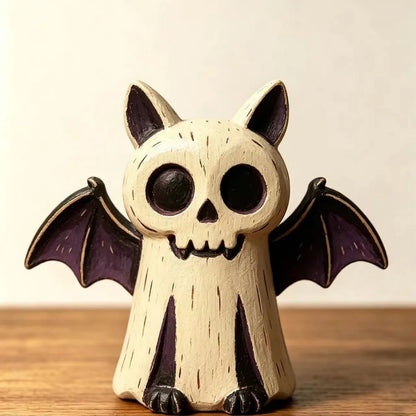 Halloween Hand-Painted Wooden Tabletop Figurines – Owl, Ghost, Pumpkin & Vampire Cat Characters for Shelf, Mantel & Party Decor – 4 Colors