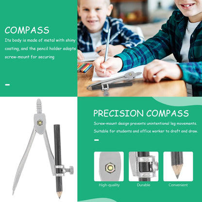 Precision Metal Drafting Compass with Pencil & Case – Geometry Drawing Tool for Students & Artists
