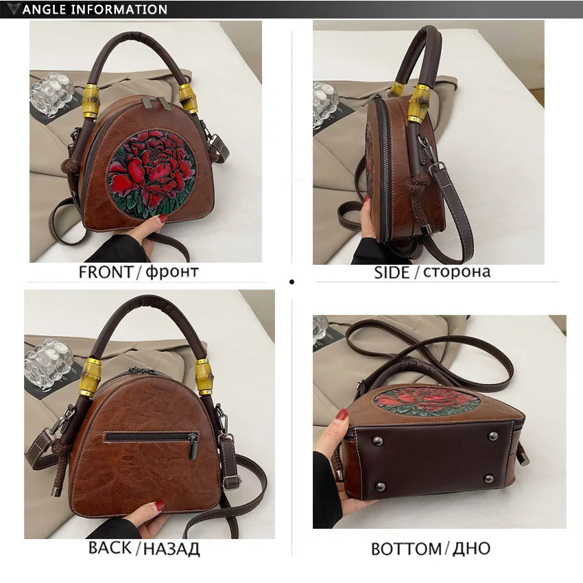 SZHIY Women's PU Leather Shoulder Bag with 3D Embossed Floral Pattern