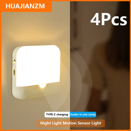 Motion Sensor LED Night Light - USB Type-C Rechargeable Square Lamp for Bedroom, Kitchen, Stair, Hallway, Wardrobe, Cupboard