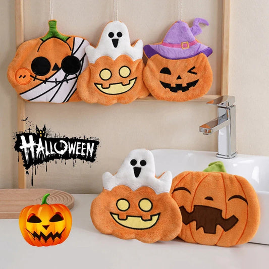 Pumpkin Halloween Hand Towel Super Absorbent Coral Velvet Handkerchief with Hanging Loop