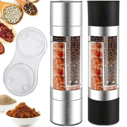 2-in-1 Salt & Pepper Grinder - Manual Stainless Steel Spice Mill with Adjustable Ceramic Grinder