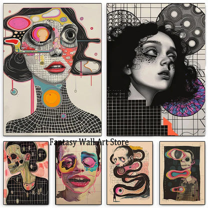 Grid Addiction Canvas Wall Art Surreal Art Beautiful Unique Painting Print Abstract Modern Surrealism Wall Decoration Canvas Art
