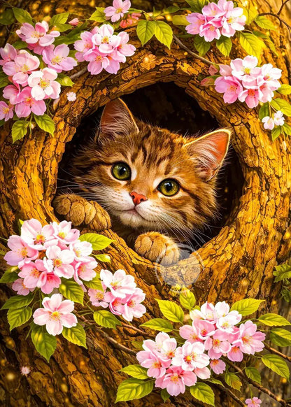 Cute Kittens Various Scenes Poster Funny Baby Cat in Daisy Field Watching Sunset on Beach Sleeping Canvas Print for Home Decor