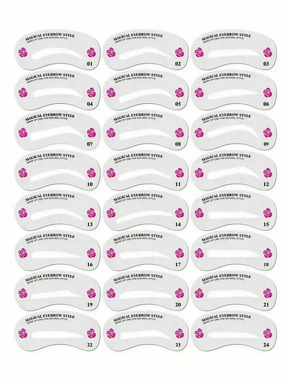 24-Style Eyebrow Shaping Stencil Kit - Reusable Rubber Stencils for Perfect Brows, Beginner-Friendly Makeup Tool for Women