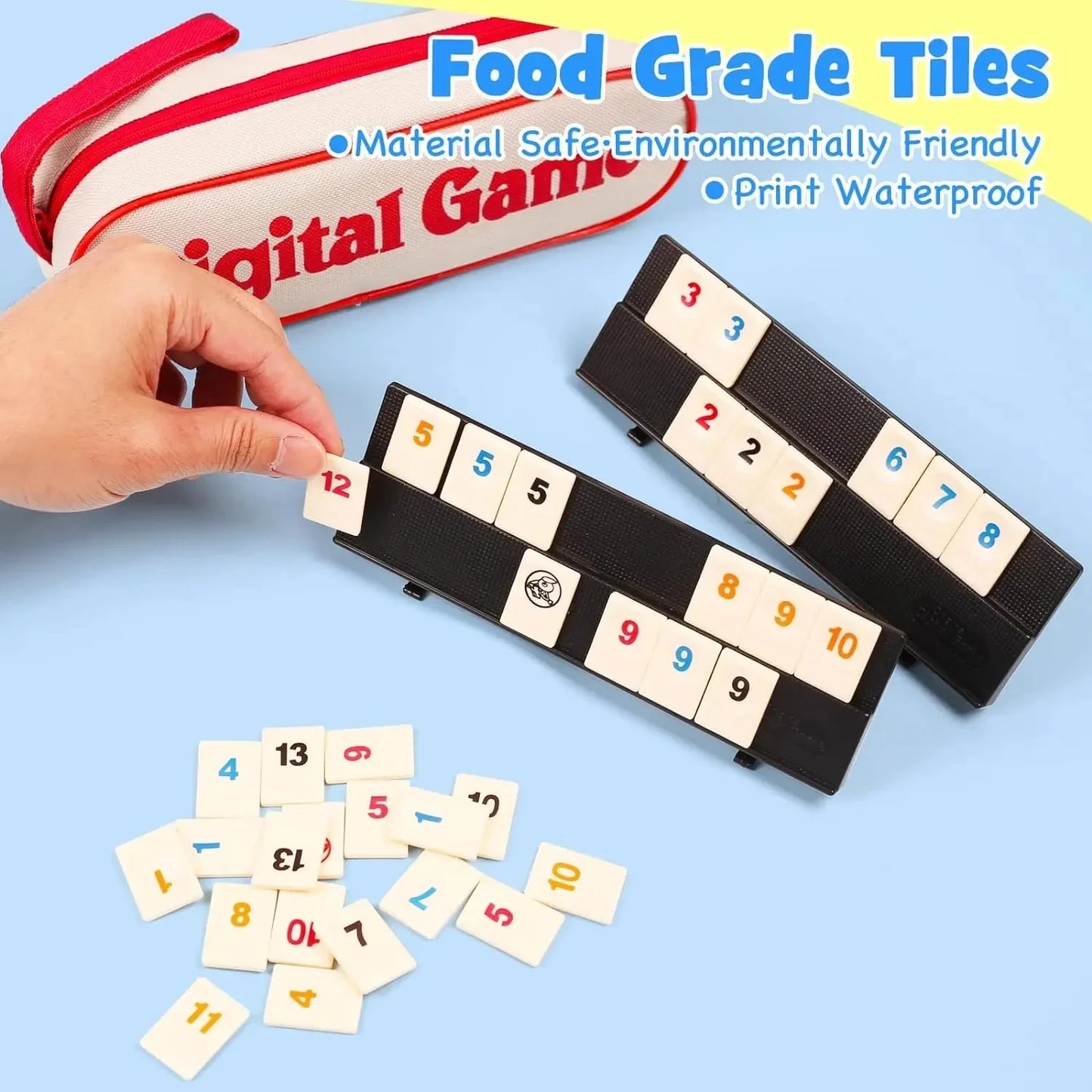 Rummy Cube Tile Game Set — 106 Tiles with 4 Racks & Portable Case — Travel Family Board Game