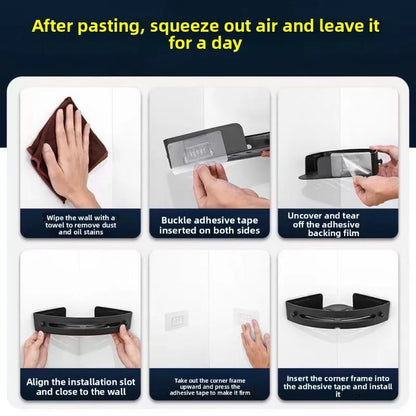 1/2/3-Pack Matte Black No-Drill Adhesive Shower Shelf – Rustproof Waterproof Wall-Mounted Organizer for Shampoo & Towels