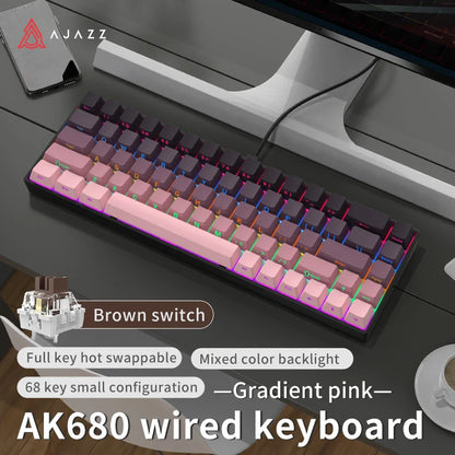 68-Key Compact Mechanical Gaming Keyboard — Hot-Swap ABS Keycaps, Wired / 2.4G Wireless / Bluetooth