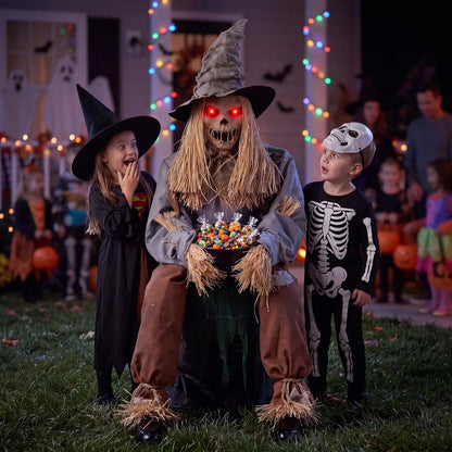 Joyfy 49-Inch Sound-Activated Animatronic Sitting Scarecrow with LED Eyes
