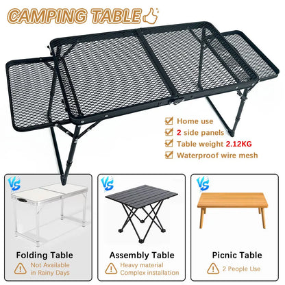 Portable Low Folding Camping Table — Compact Retractable Outdoor Picnic & Barbecue Table, Stainless Steel