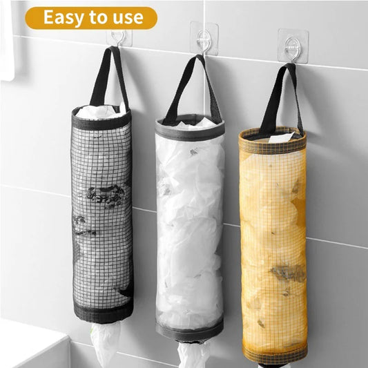Wall-Mount Plastic Bag Holder Dispenser Hanging Kitchen Trash & Grocery Bag Organizer (1-5 Pack)