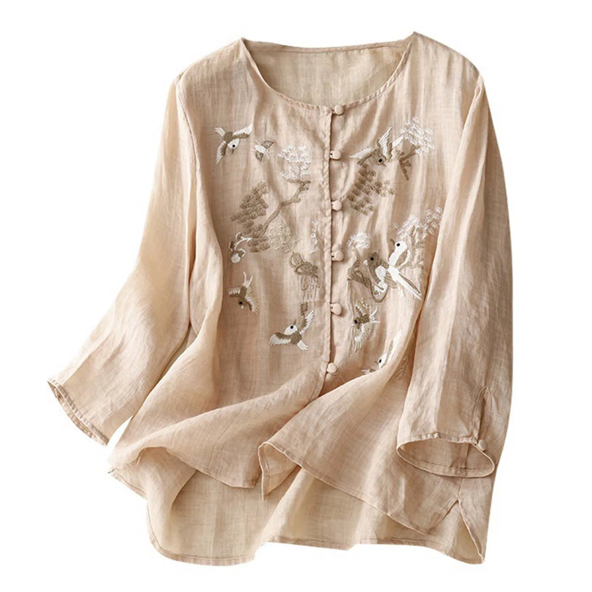 ZOMAXIUJEE Loose Fit Embroidered Blouse - Full Sleeve