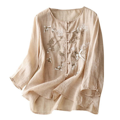 ZOMAXIUJEE Loose Fit Embroidered Blouse - Full Sleeve