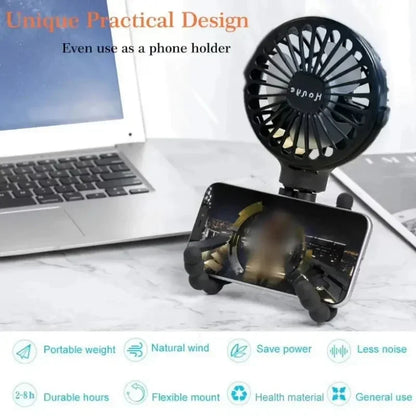 USB Rechargeable Folding Handheld Fan - Portable Silent Mini Fan for Stroller, Desk & Neck